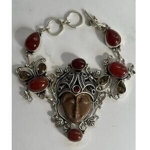 925 Sterling Goddess Deity Brown Citrine Carnelian Bracelet